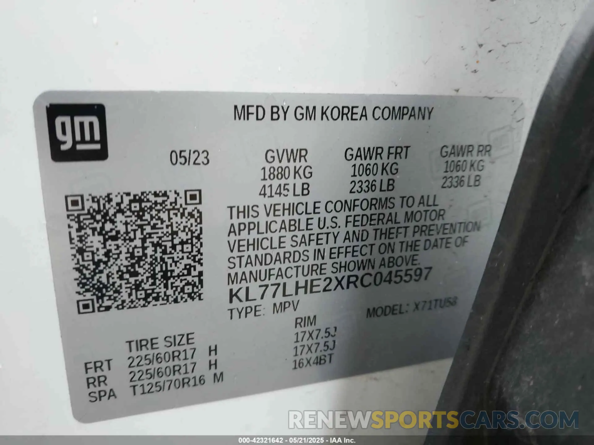 9 Photograph of a damaged car KL77LHE2XRC045597 CHEVROLET TRAX 2024