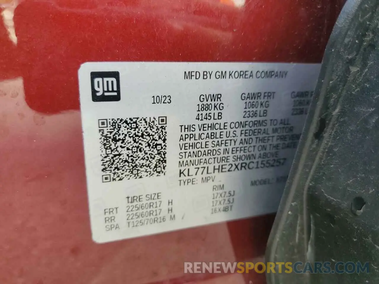 13 Photograph of a damaged car KL77LHE2XRC155257 CHEVROLET TRAX 2024