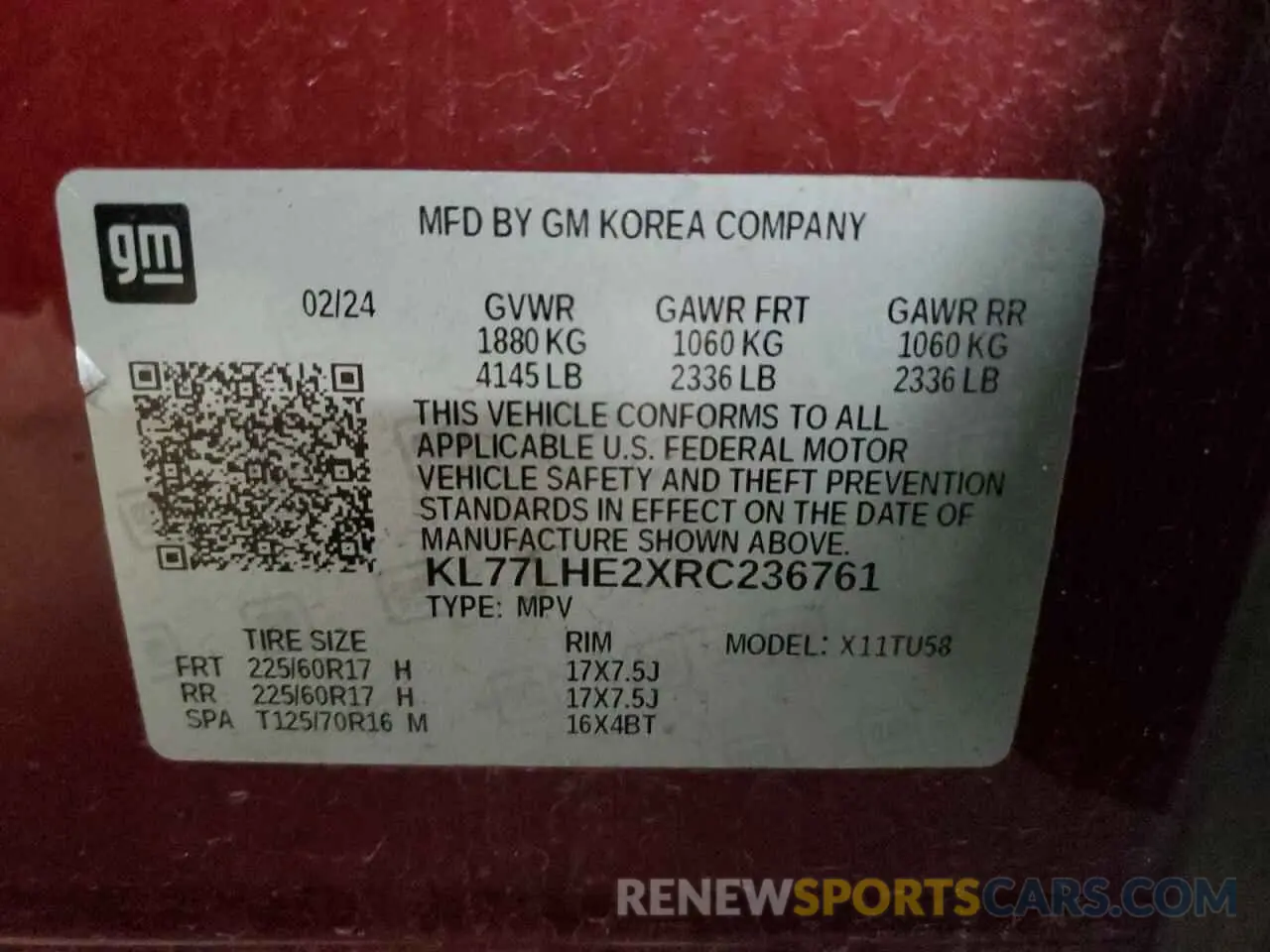 14 Photograph of a damaged car KL77LHE2XRC236761 CHEVROLET TRAX 2024