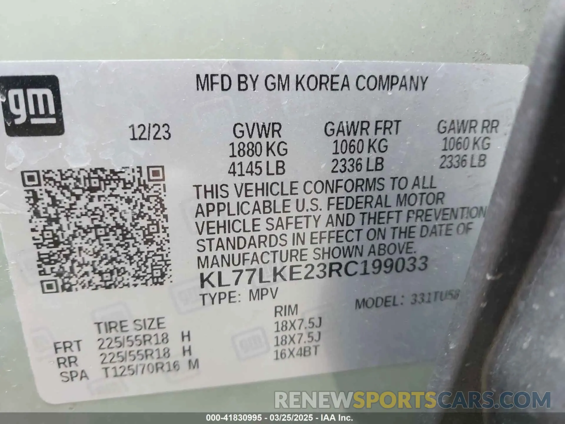 9 Photograph of a damaged car KL77LKE23RC199033 CHEVROLET TRAX 2024