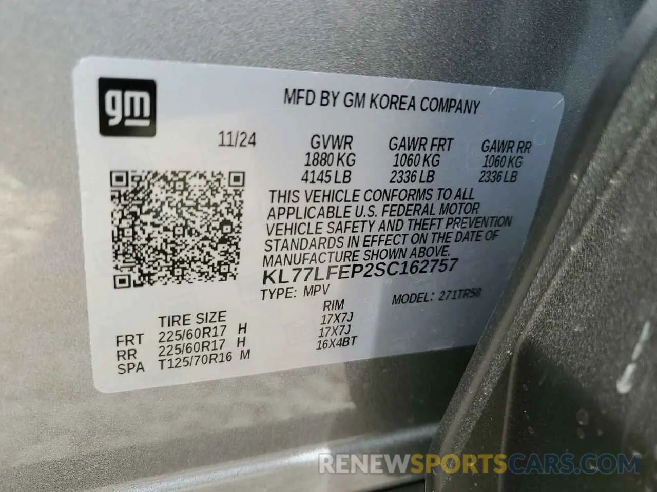 16 Photograph of a damaged car KL77LFEP2SC162757 CHEVROLET TRAX 2025
