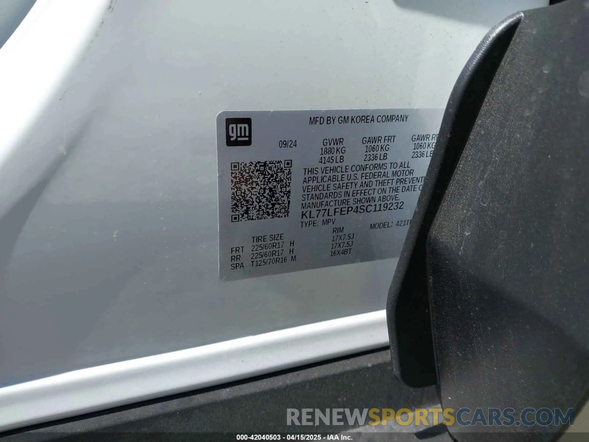 9 Photograph of a damaged car KL77LFEP4SC119232 CHEVROLET TRAX 2025