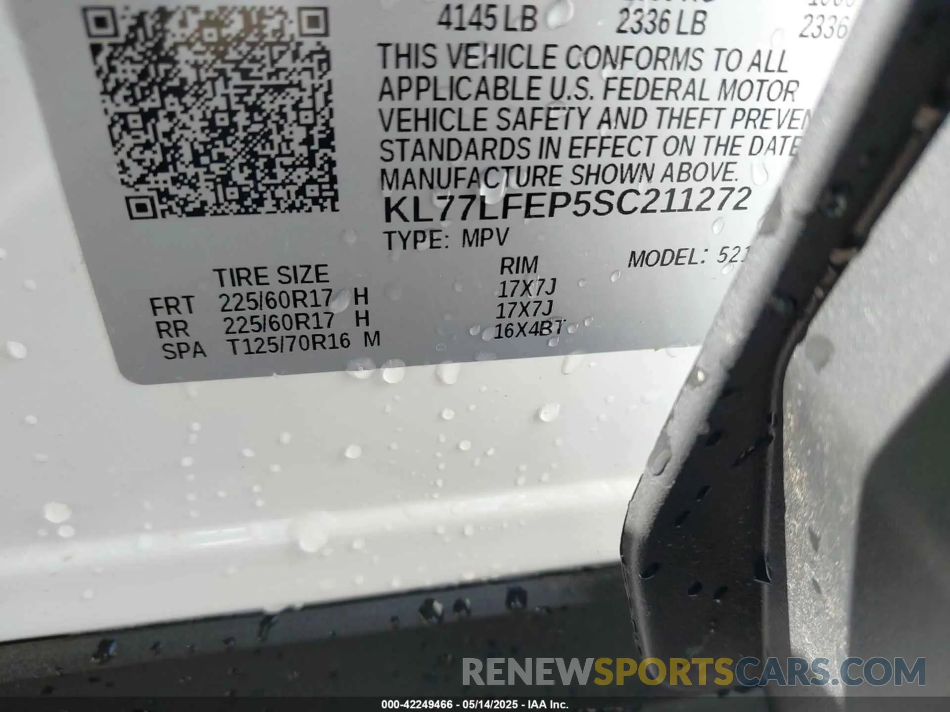 9 Photograph of a damaged car KL77LFEP5SC211272 CHEVROLET TRAX 2025