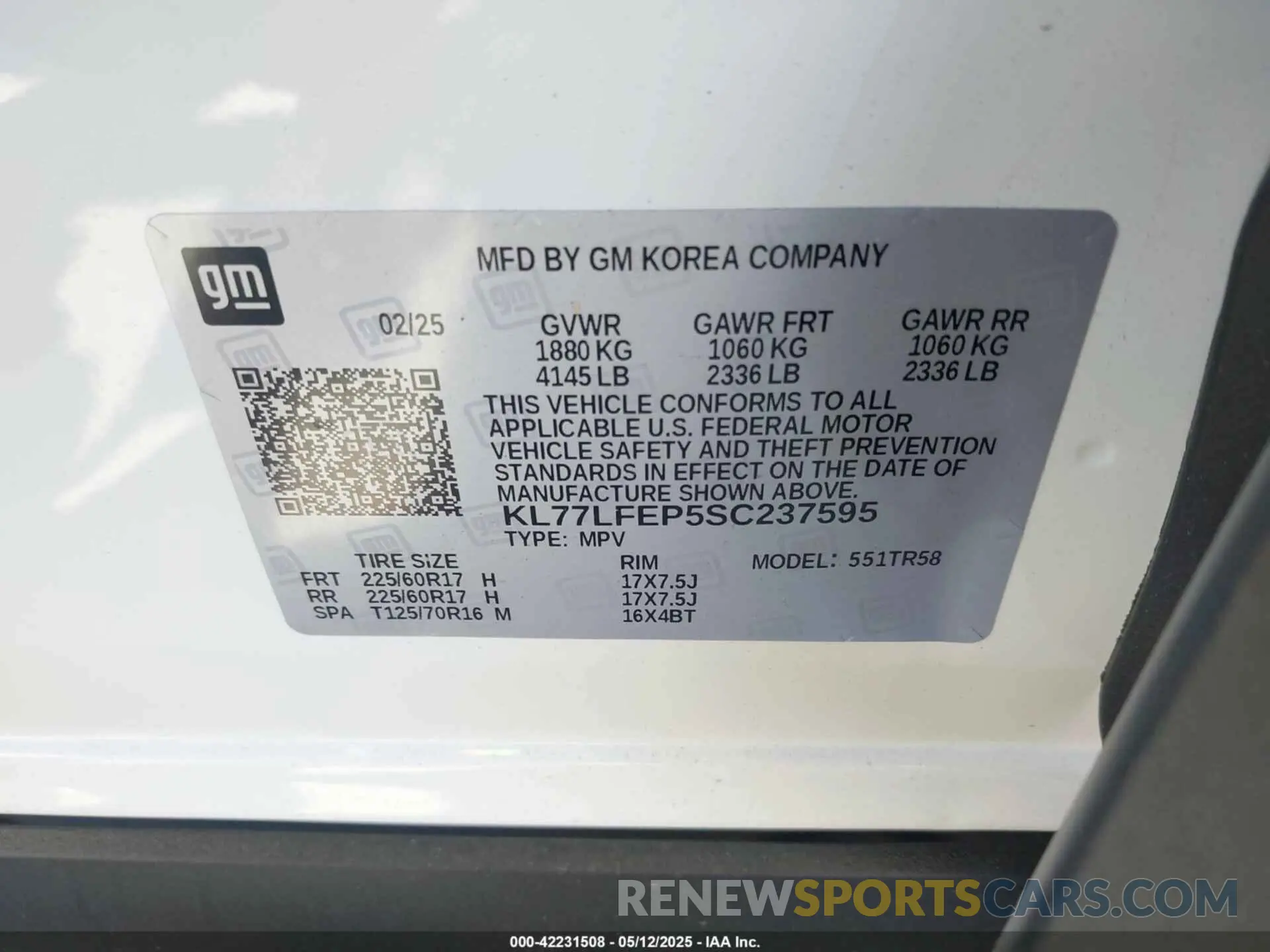 9 Photograph of a damaged car KL77LFEP5SC237595 CHEVROLET TRAX 2025