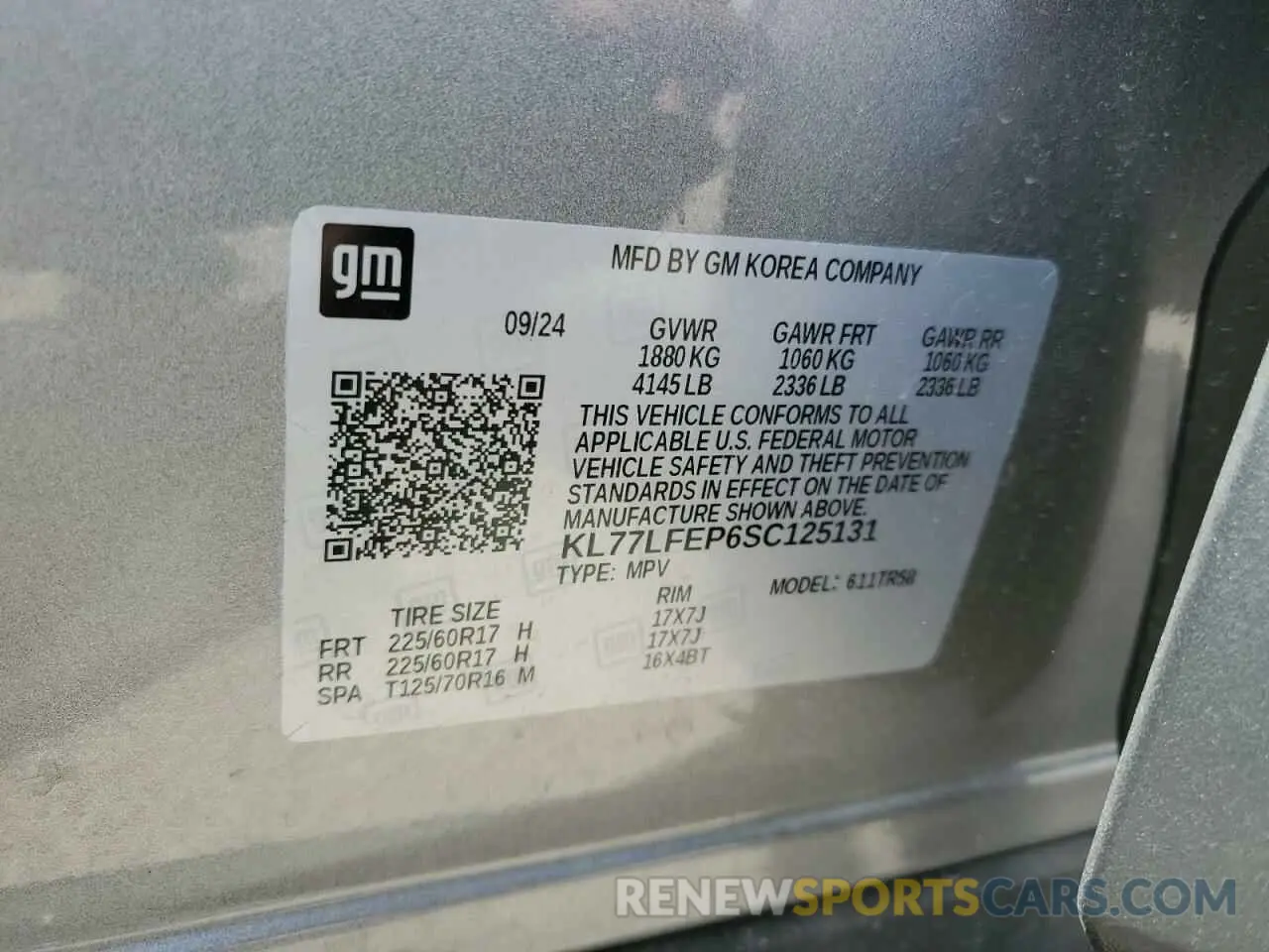 14 Photograph of a damaged car KL77LFEP6SC125131 CHEVROLET TRAX 2025