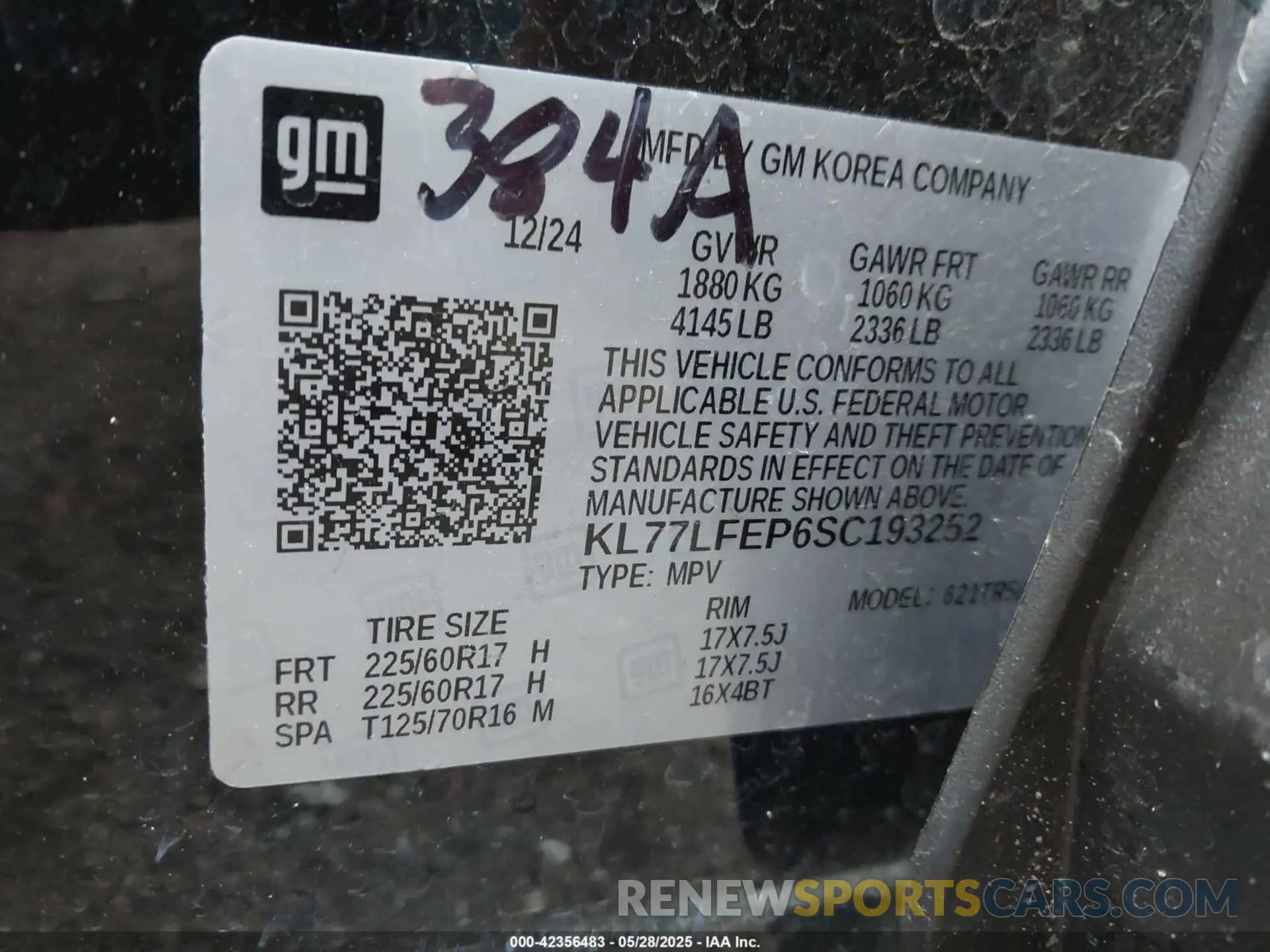 9 Photograph of a damaged car KL77LFEP6SC193252 CHEVROLET TRAX 2025