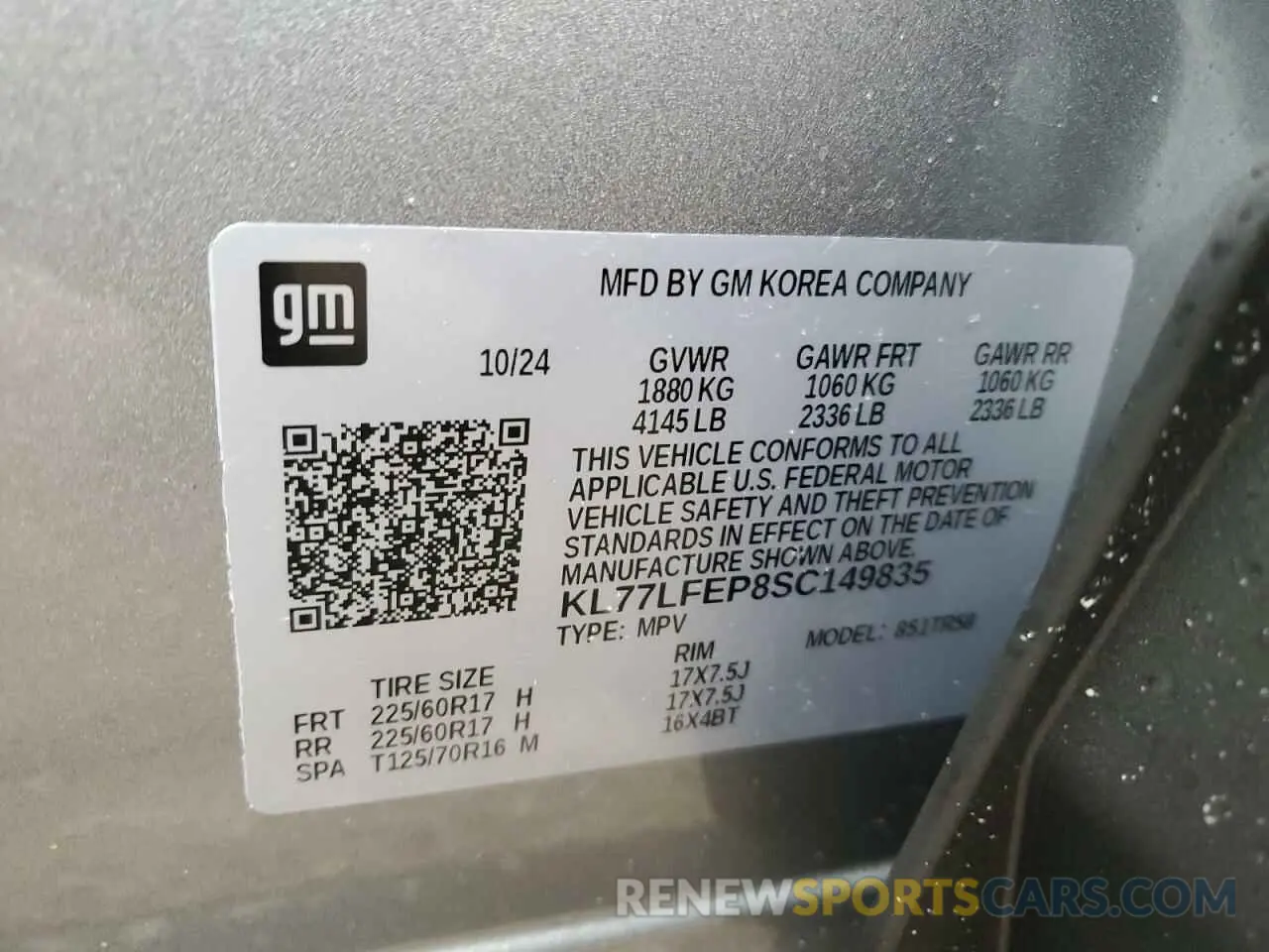 14 Photograph of a damaged car KL77LFEP8SC149835 CHEVROLET TRAX 2025