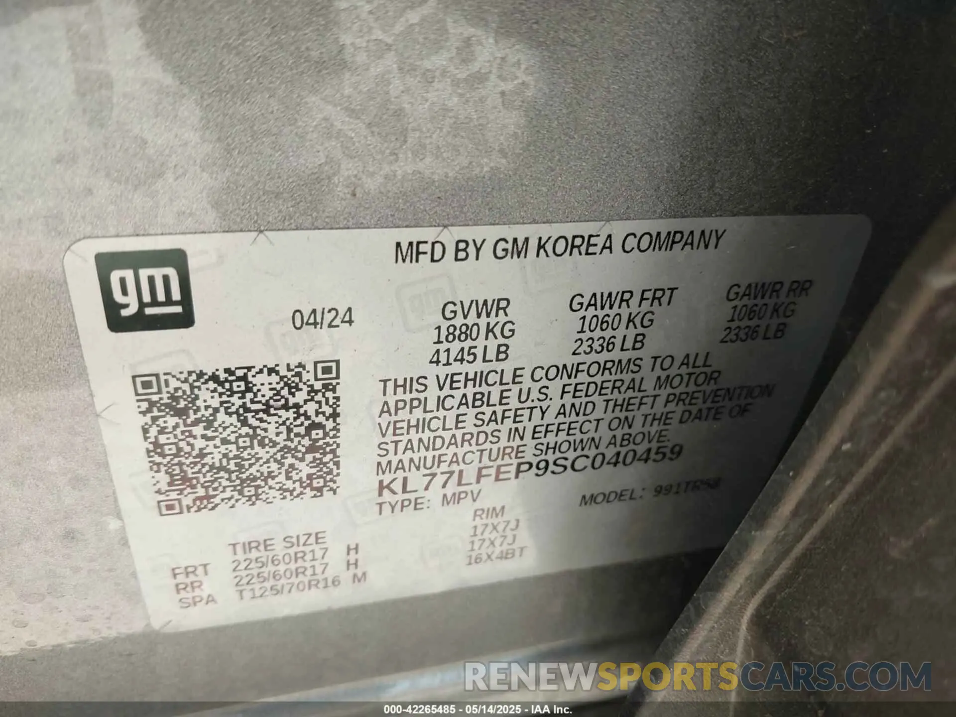9 Photograph of a damaged car KL77LFEP9SC040459 CHEVROLET TRAX 2025