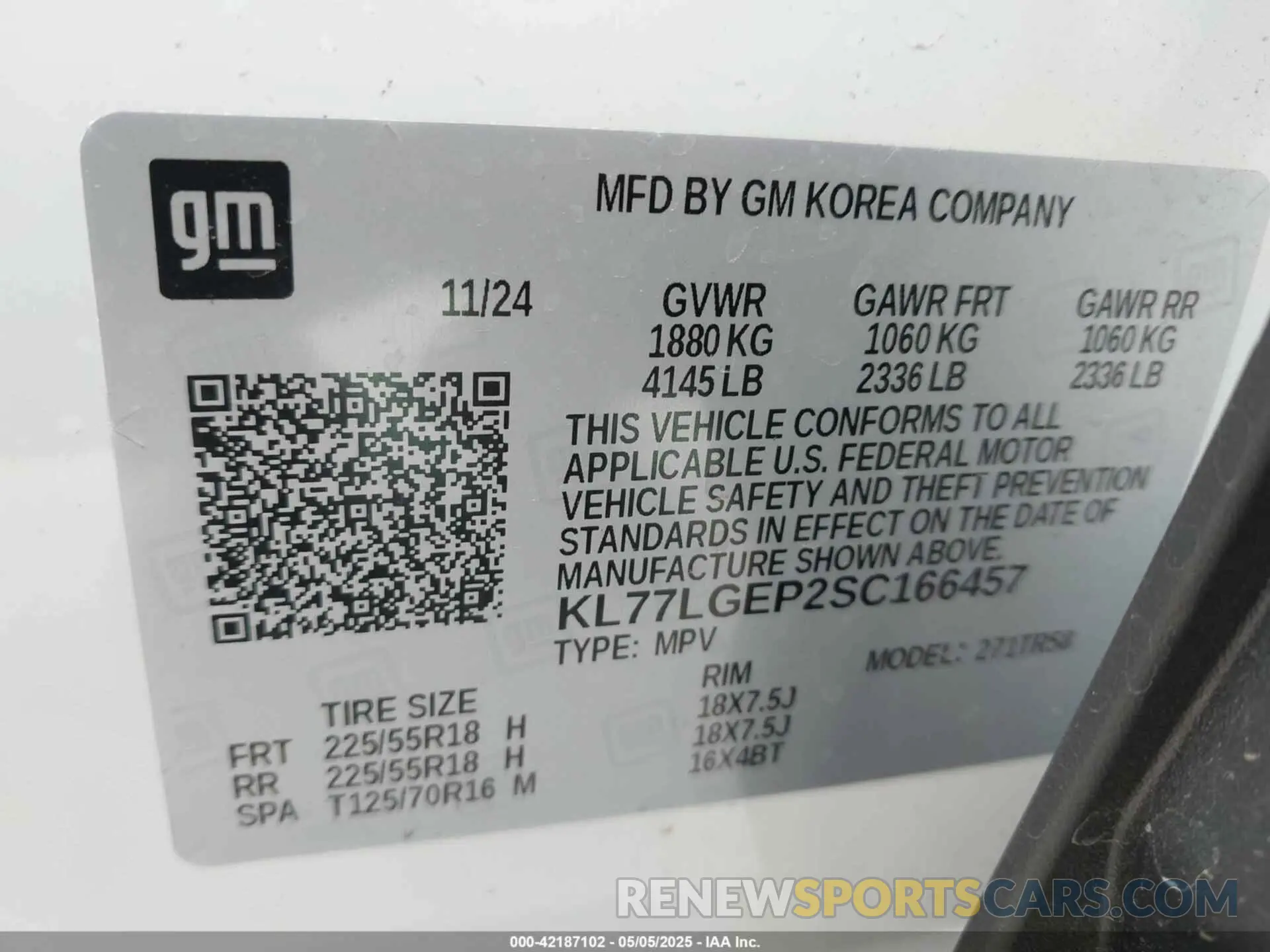 9 Photograph of a damaged car KL77LGEP2SC166457 CHEVROLET TRAX 2025
