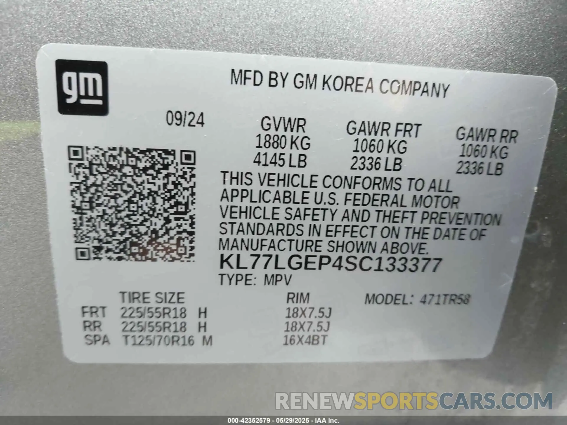 9 Photograph of a damaged car KL77LGEP4SC133377 CHEVROLET TRAX 2025