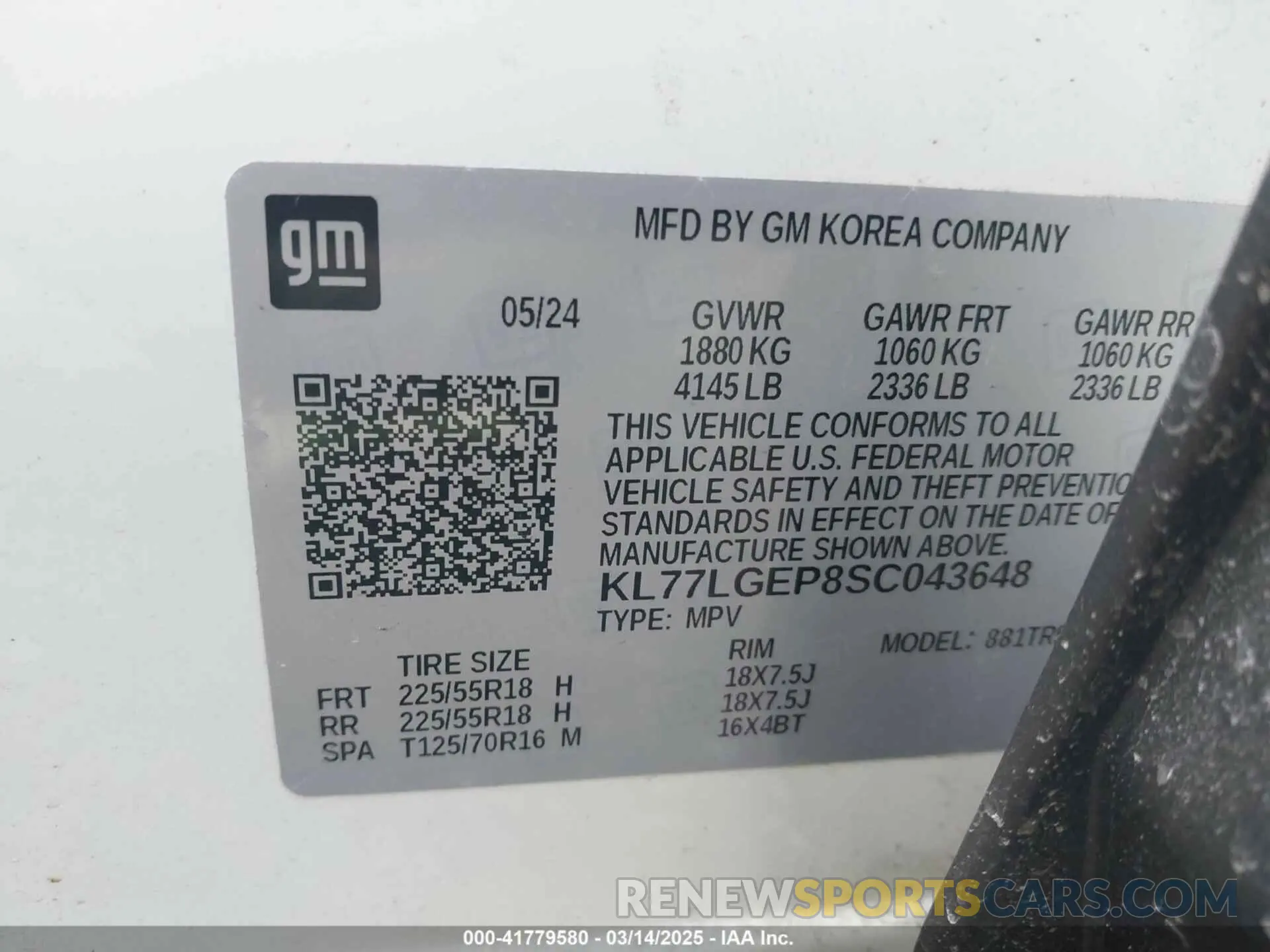 9 Photograph of a damaged car KL77LGEP8SC043648 CHEVROLET TRAX 2025