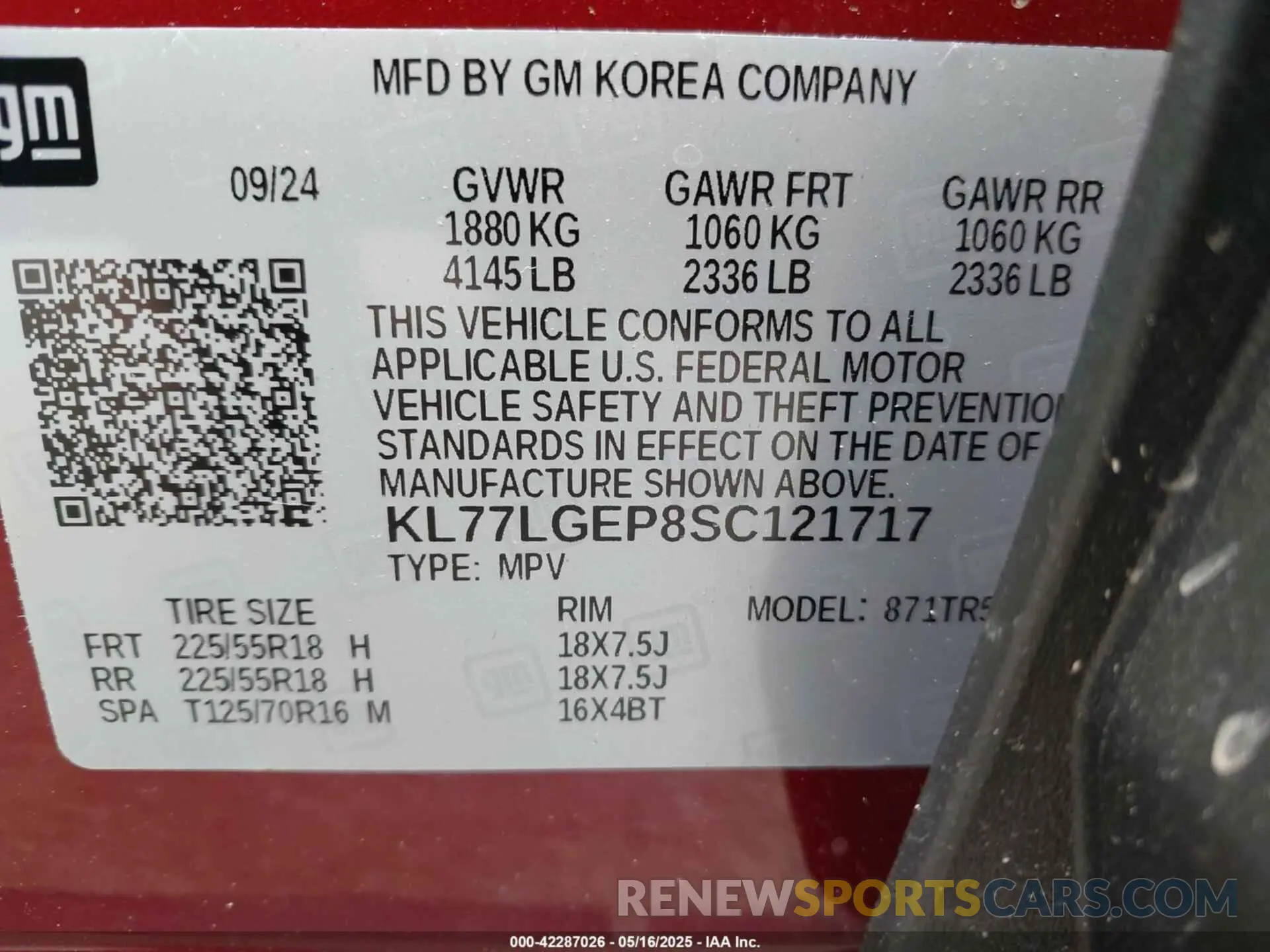 9 Photograph of a damaged car KL77LGEP8SC121717 CHEVROLET TRAX 2025