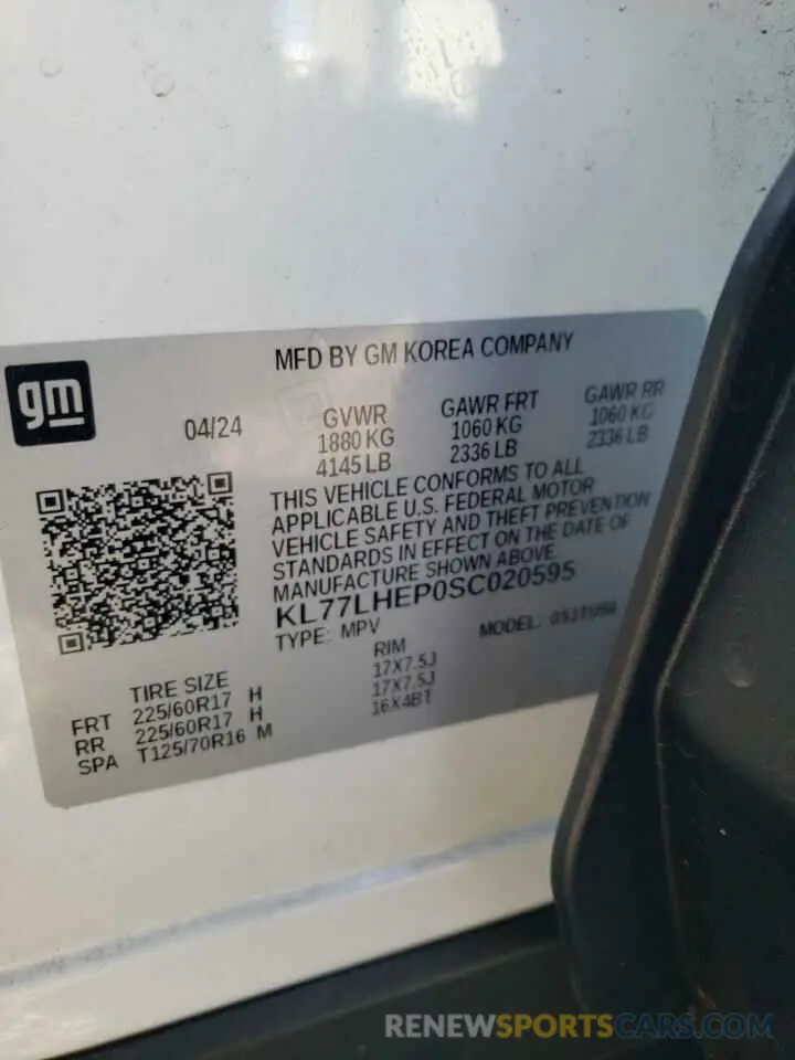14 Photograph of a damaged car KL77LHEP0SC020595 CHEVROLET TRAX 2025
