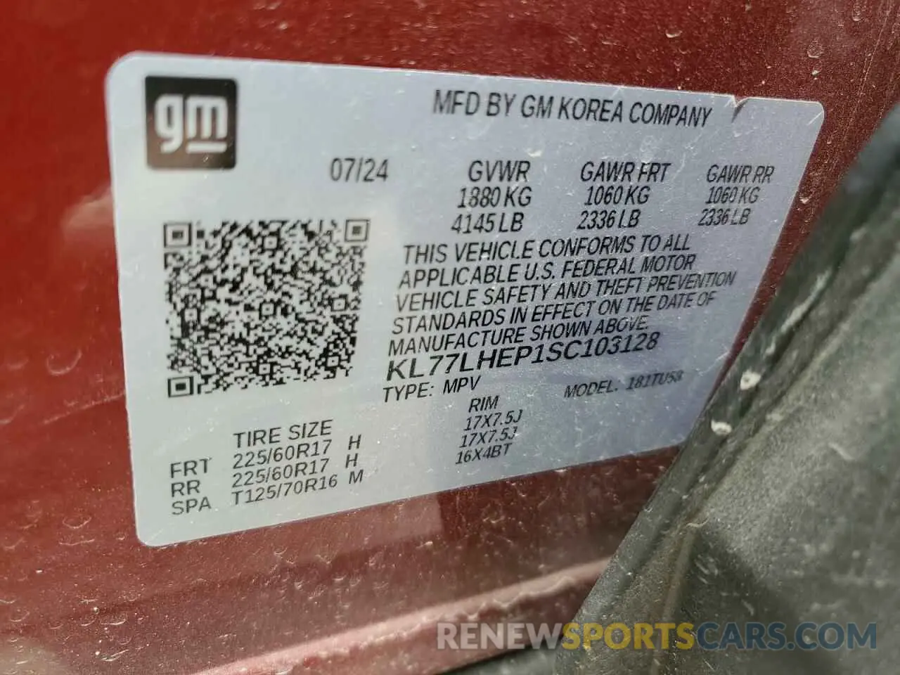 14 Photograph of a damaged car KL77LHEP1SC103128 CHEVROLET TRAX 2025