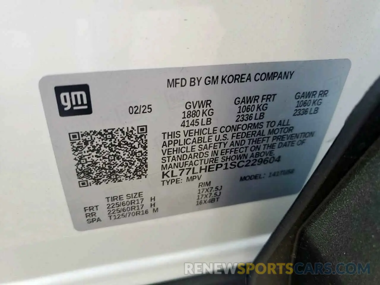 12 Photograph of a damaged car KL77LHEP1SC229604 CHEVROLET TRAX 2025
