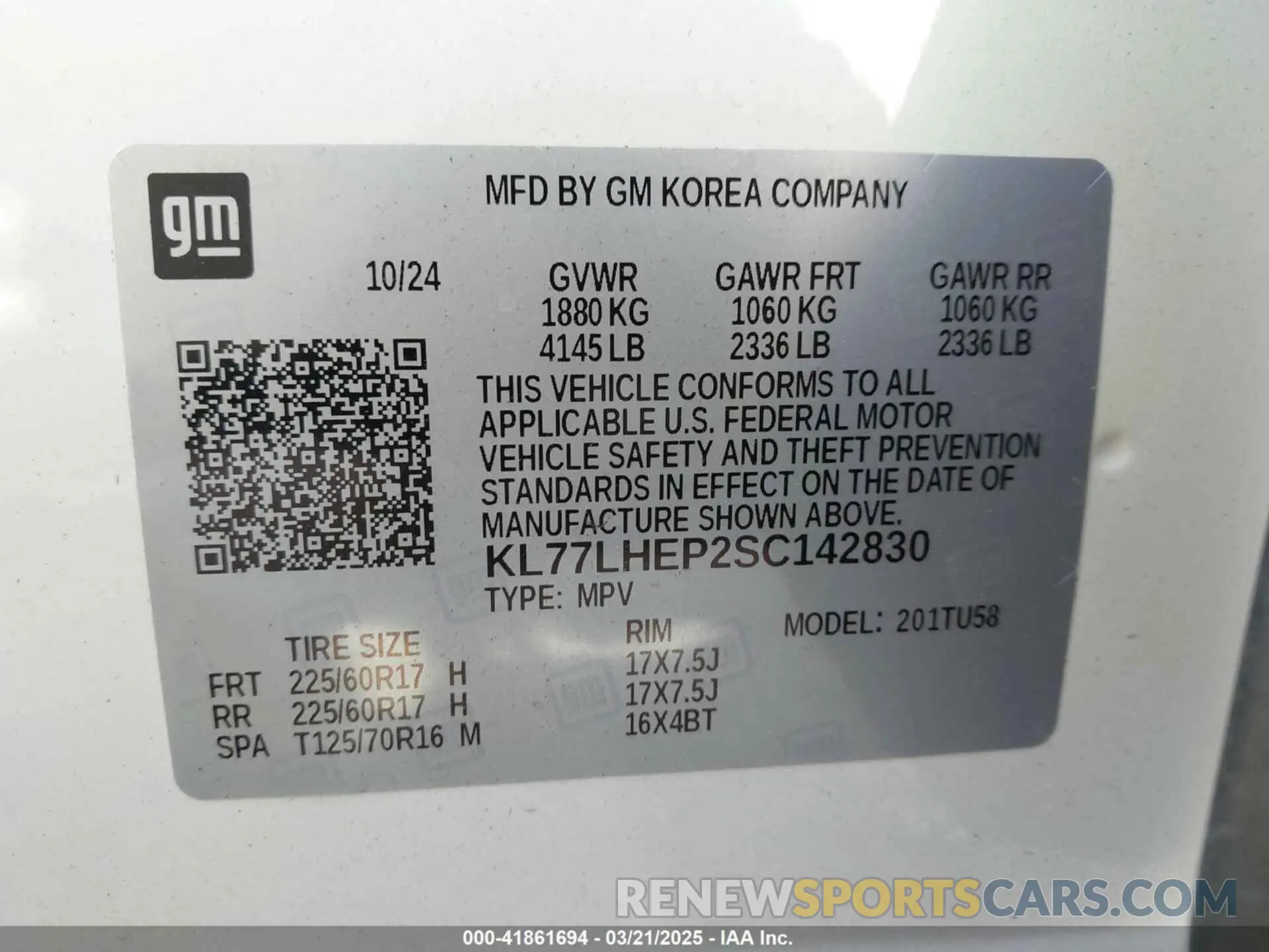 9 Photograph of a damaged car KL77LHEP2SC142830 CHEVROLET TRAX 2025