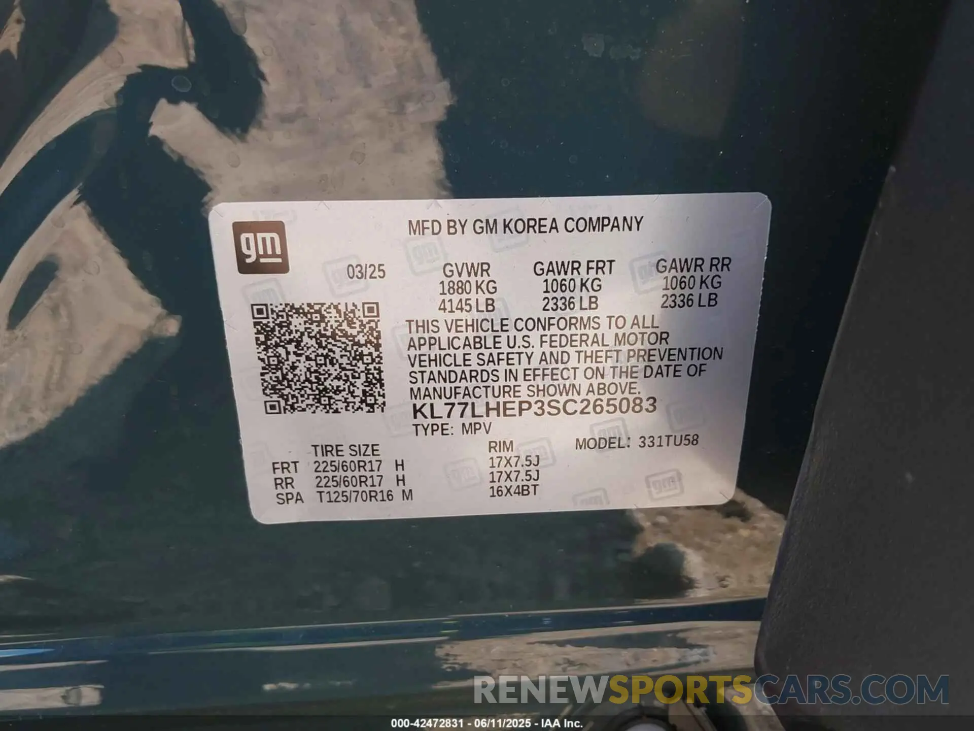 9 Photograph of a damaged car KL77LHEP3SC265083 CHEVROLET TRAX 2025