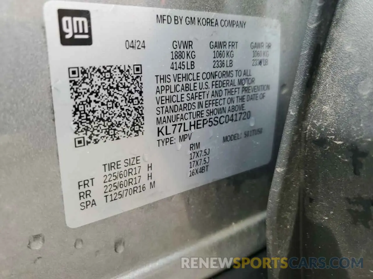 14 Photograph of a damaged car KL77LHEP5SC041720 CHEVROLET TRAX 2025