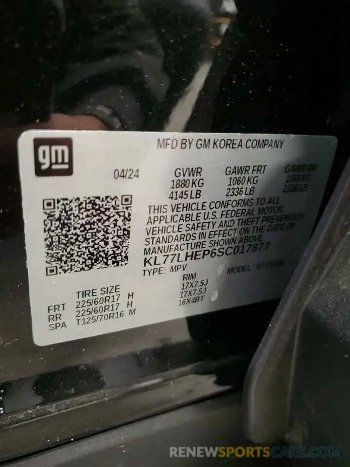 13 Photograph of a damaged car KL77LHEP6SC017877 CHEVROLET TRAX 2025
