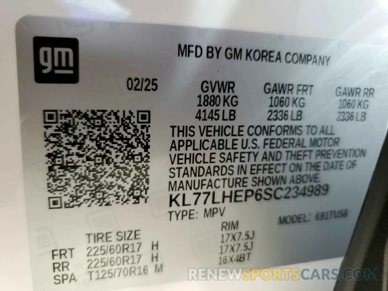 14 Photograph of a damaged car KL77LHEP6SC234989 CHEVROLET TRAX 2025
