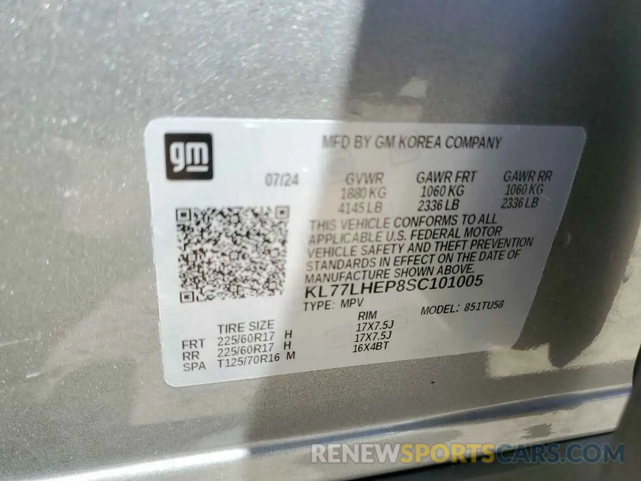 14 Photograph of a damaged car KL77LHEP8SC101005 CHEVROLET TRAX 2025
