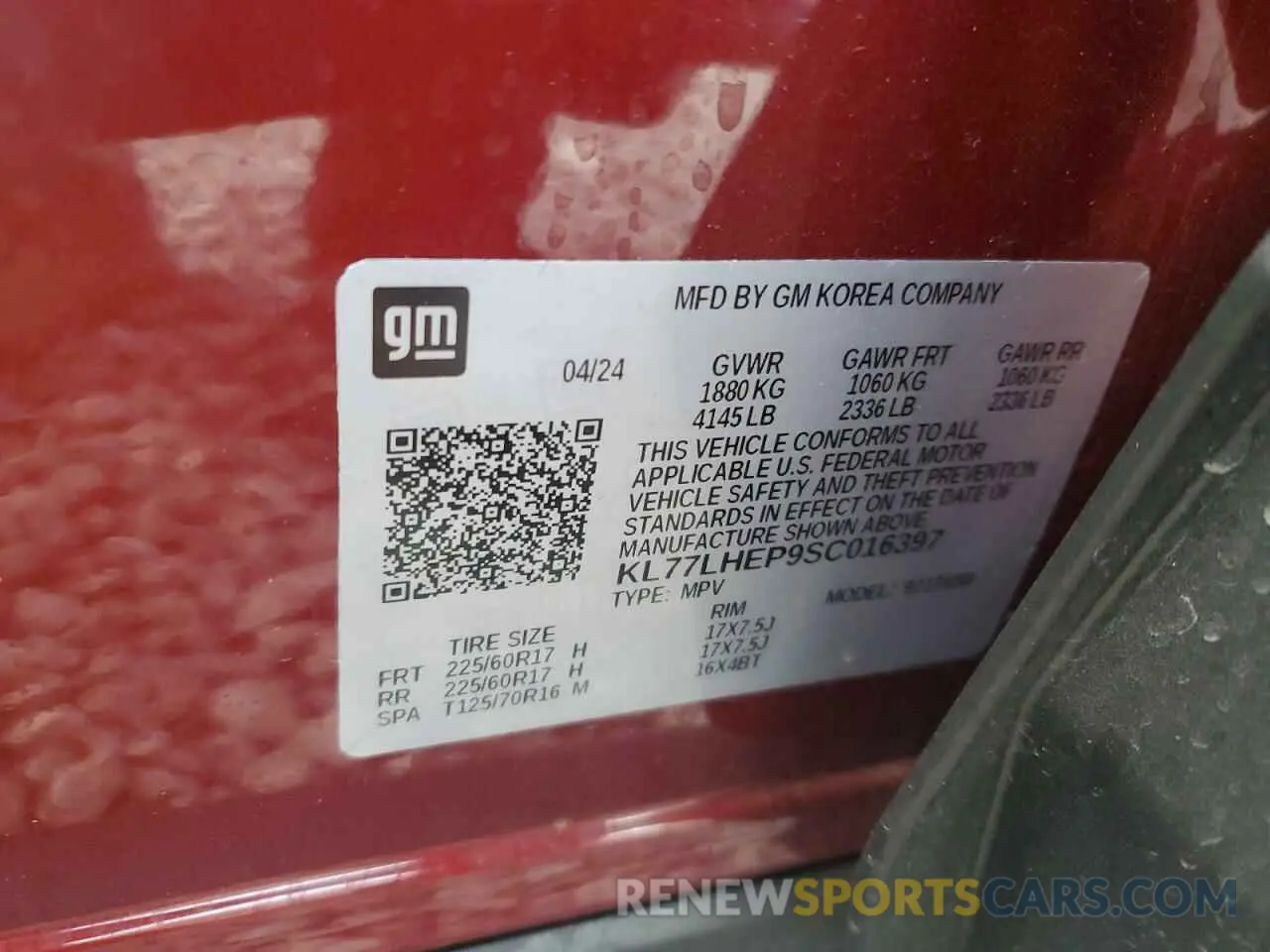 14 Photograph of a damaged car KL77LHEP9SC016397 CHEVROLET TRAX 2025