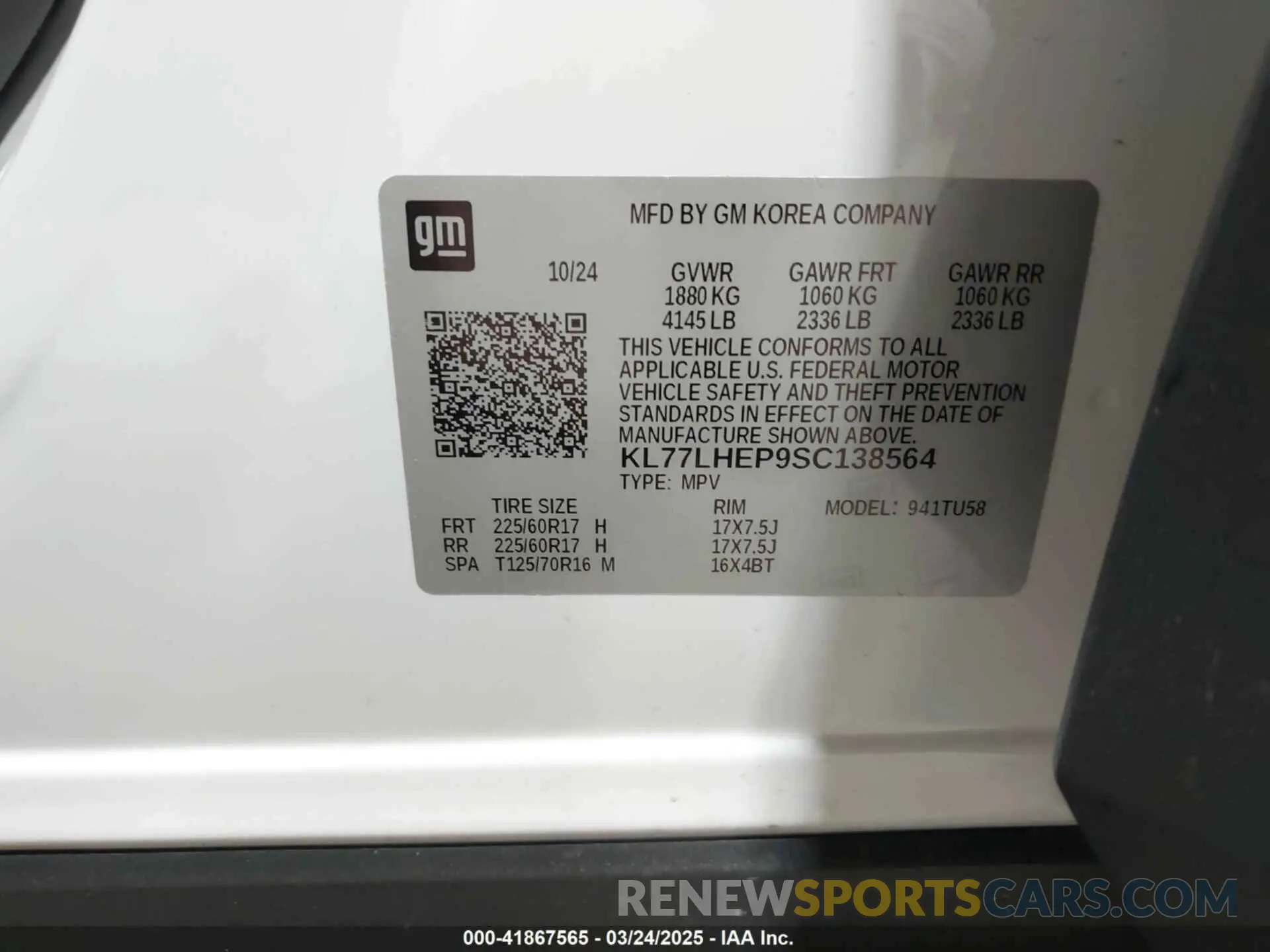 9 Photograph of a damaged car KL77LHEP9SC138564 CHEVROLET TRAX 2025