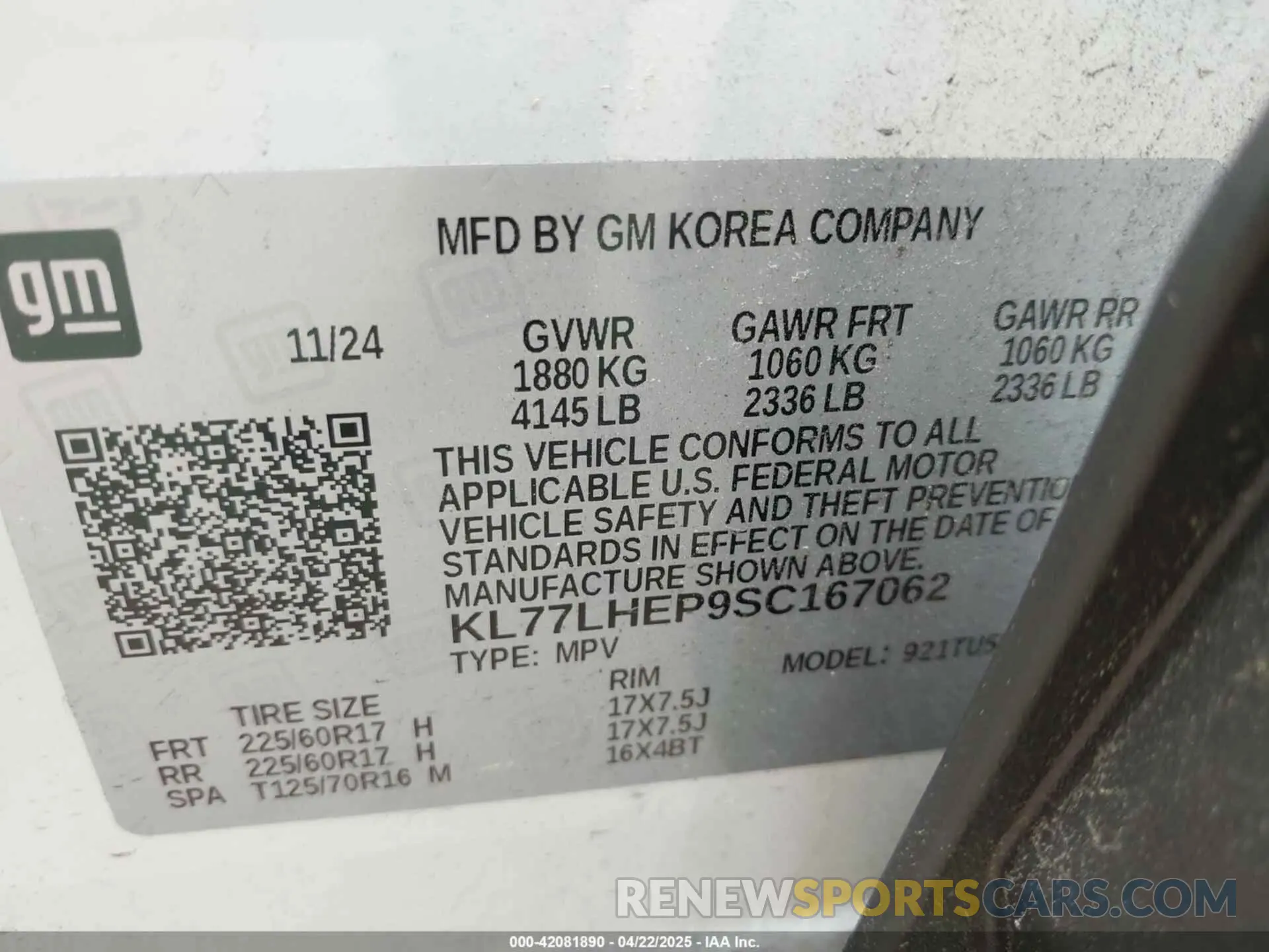 9 Photograph of a damaged car KL77LHEP9SC167062 CHEVROLET TRAX 2025