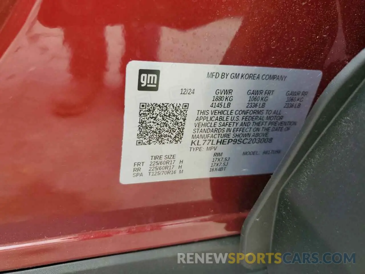 12 Photograph of a damaged car KL77LHEP9SC203008 CHEVROLET TRAX 2025