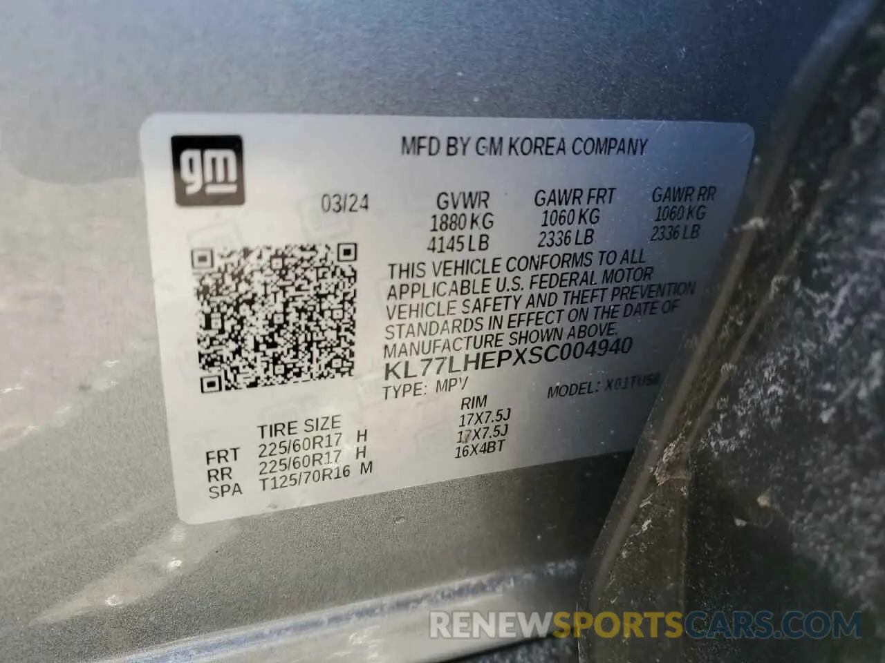12 Photograph of a damaged car KL77LHEPXSC004940 CHEVROLET TRAX 2025