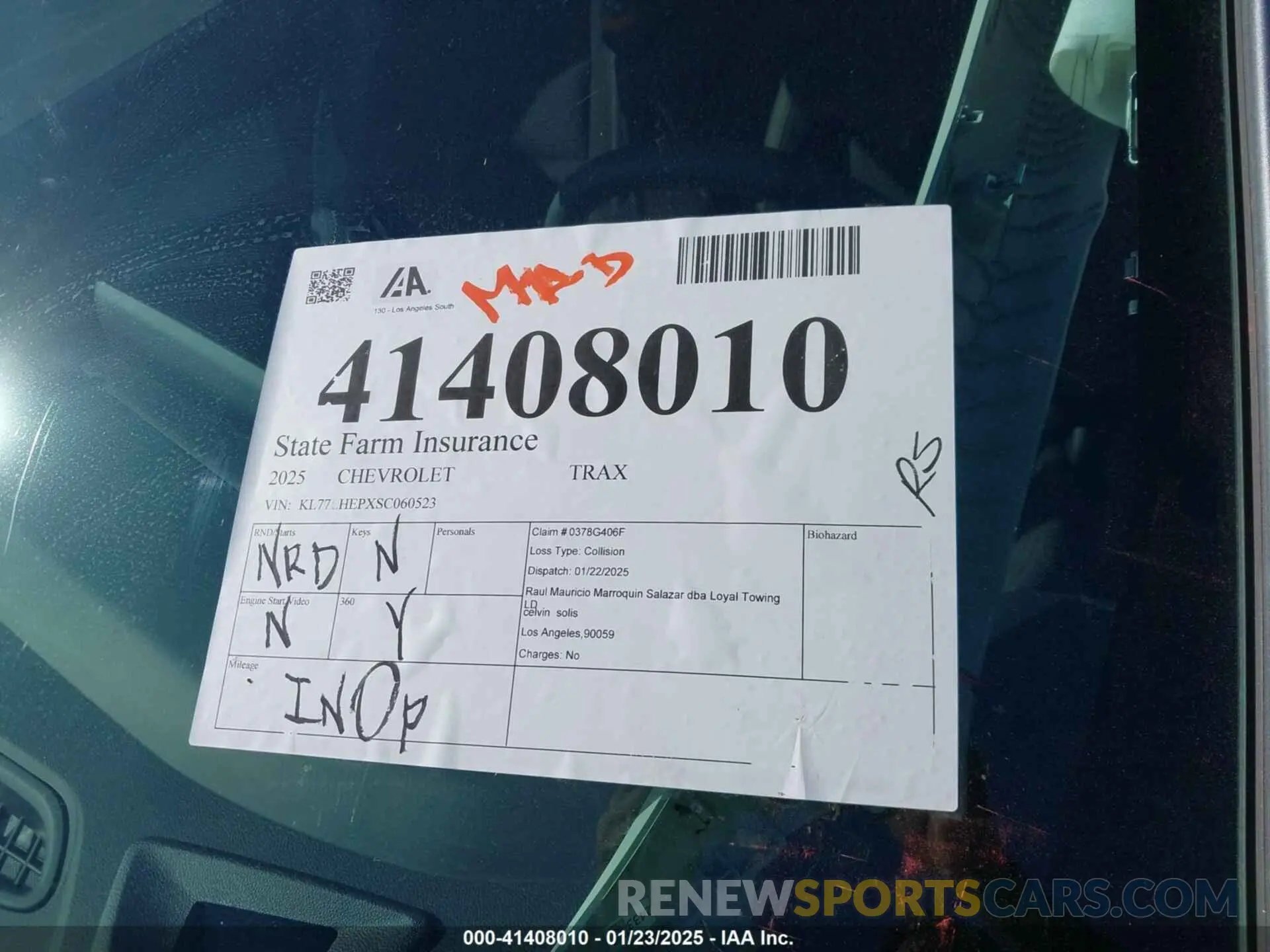 16 Photograph of a damaged car KL77LHEPXSC060523 CHEVROLET TRAX 2025