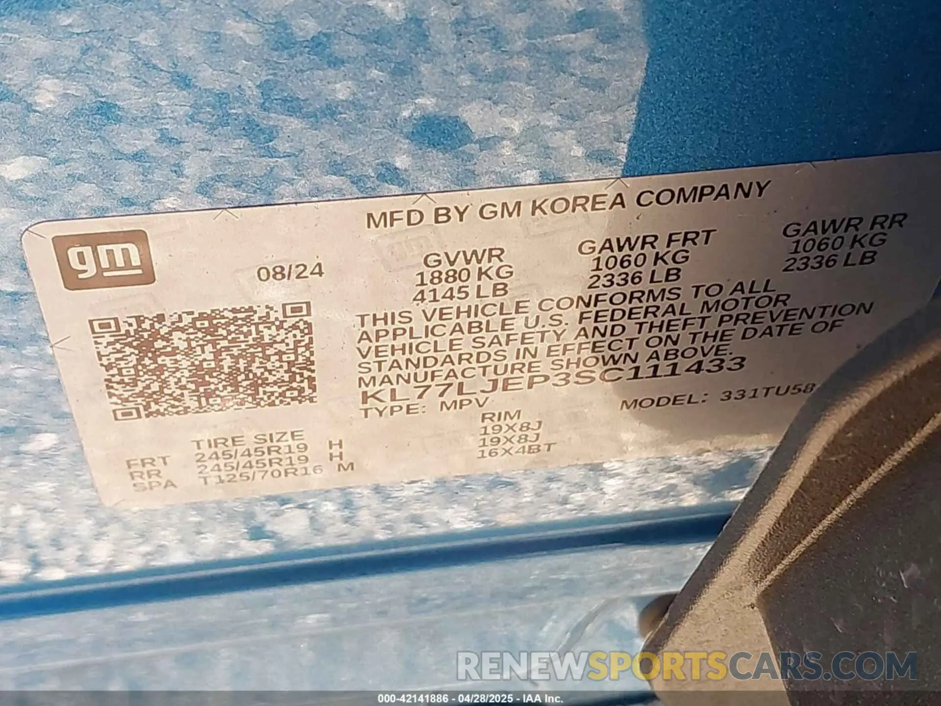 9 Photograph of a damaged car KL77LJEP3SC111433 CHEVROLET TRAX 2025
