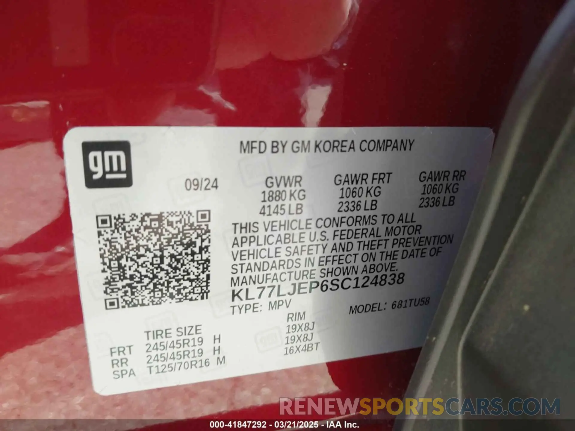 9 Photograph of a damaged car KL77LJEP6SC124838 CHEVROLET TRAX 2025