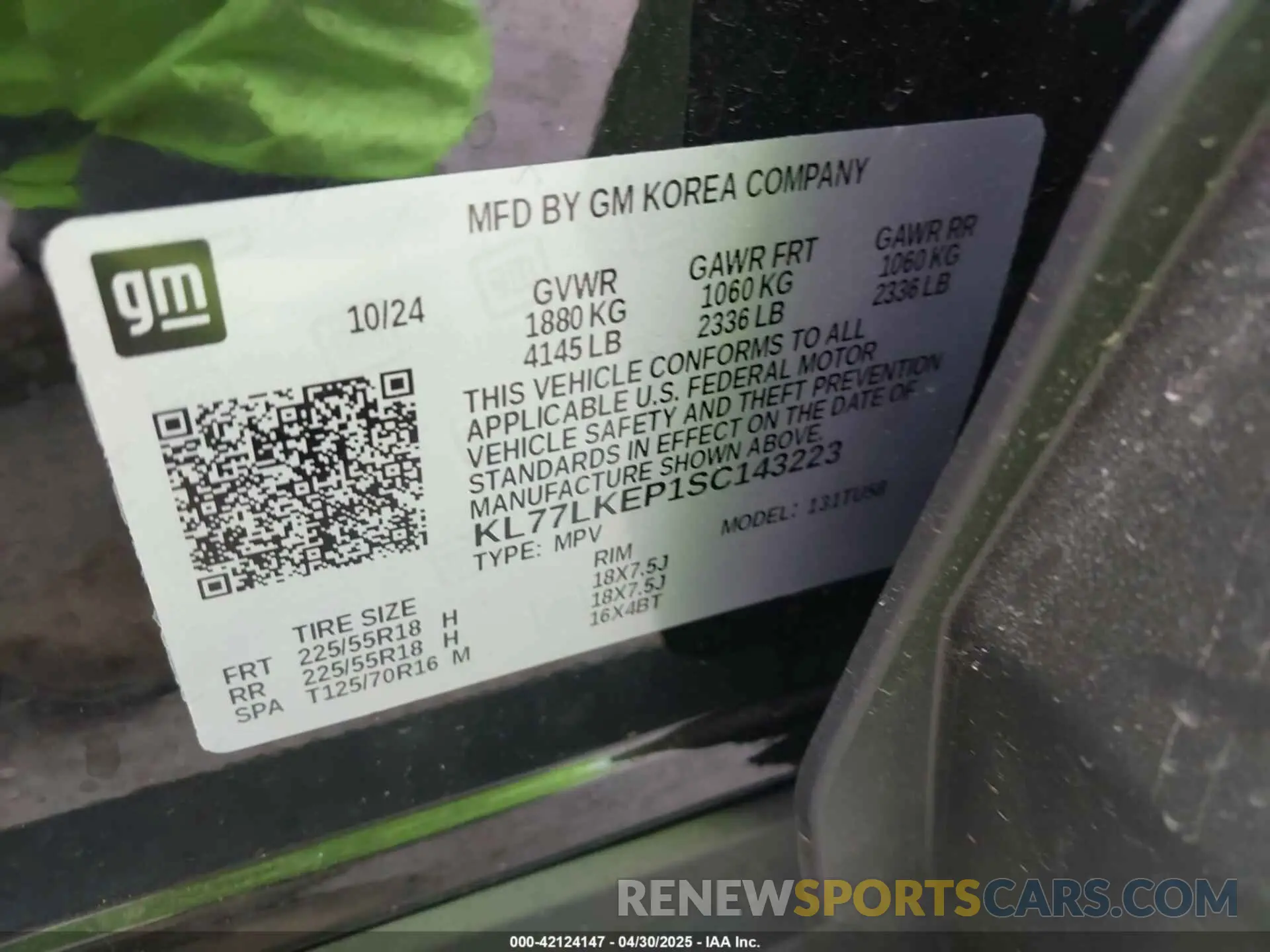 9 Photograph of a damaged car KL77LKEP1SC143223 CHEVROLET TRAX 2025