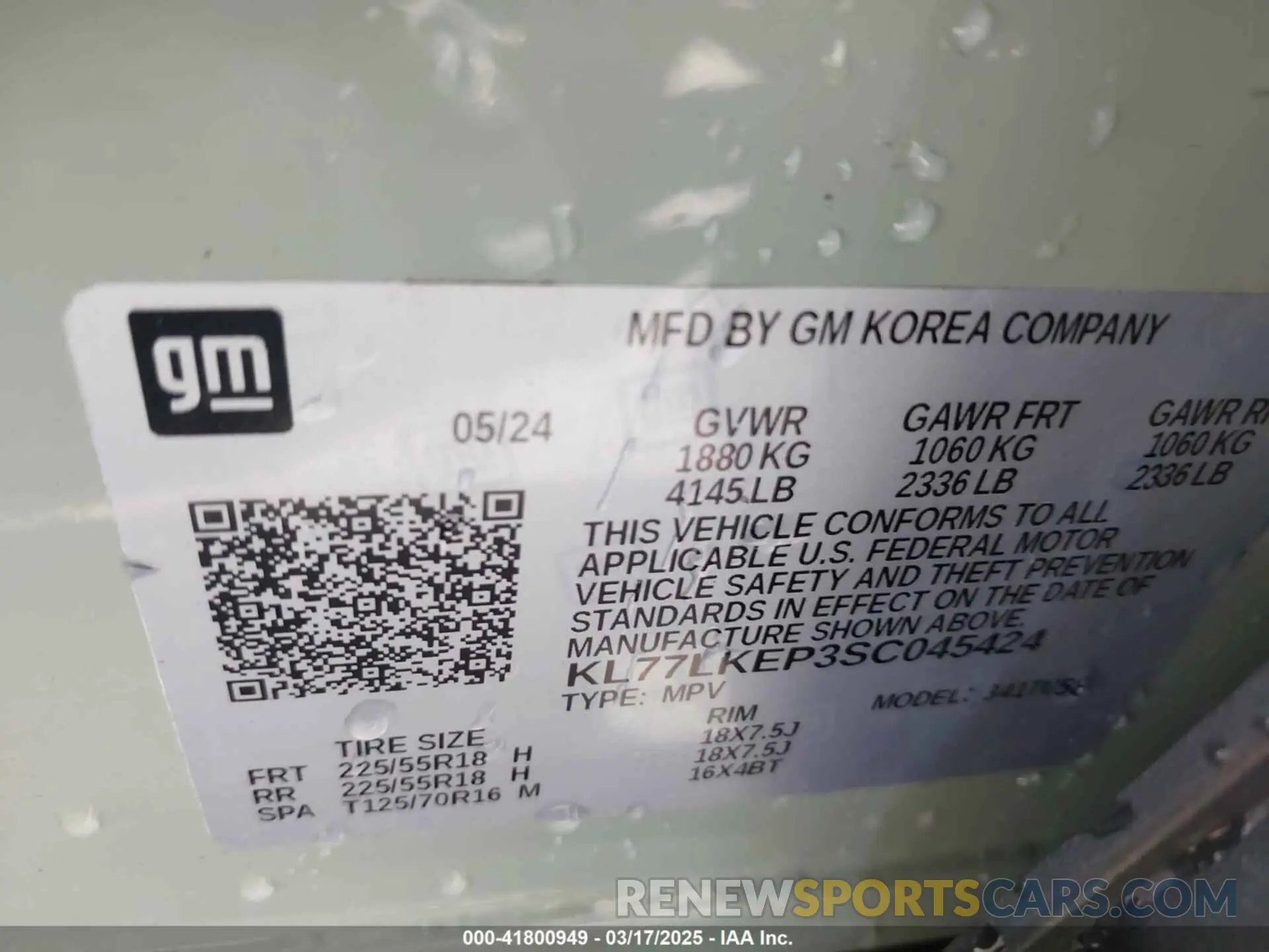 9 Photograph of a damaged car KL77LKEP3SC045424 CHEVROLET TRAX 2025