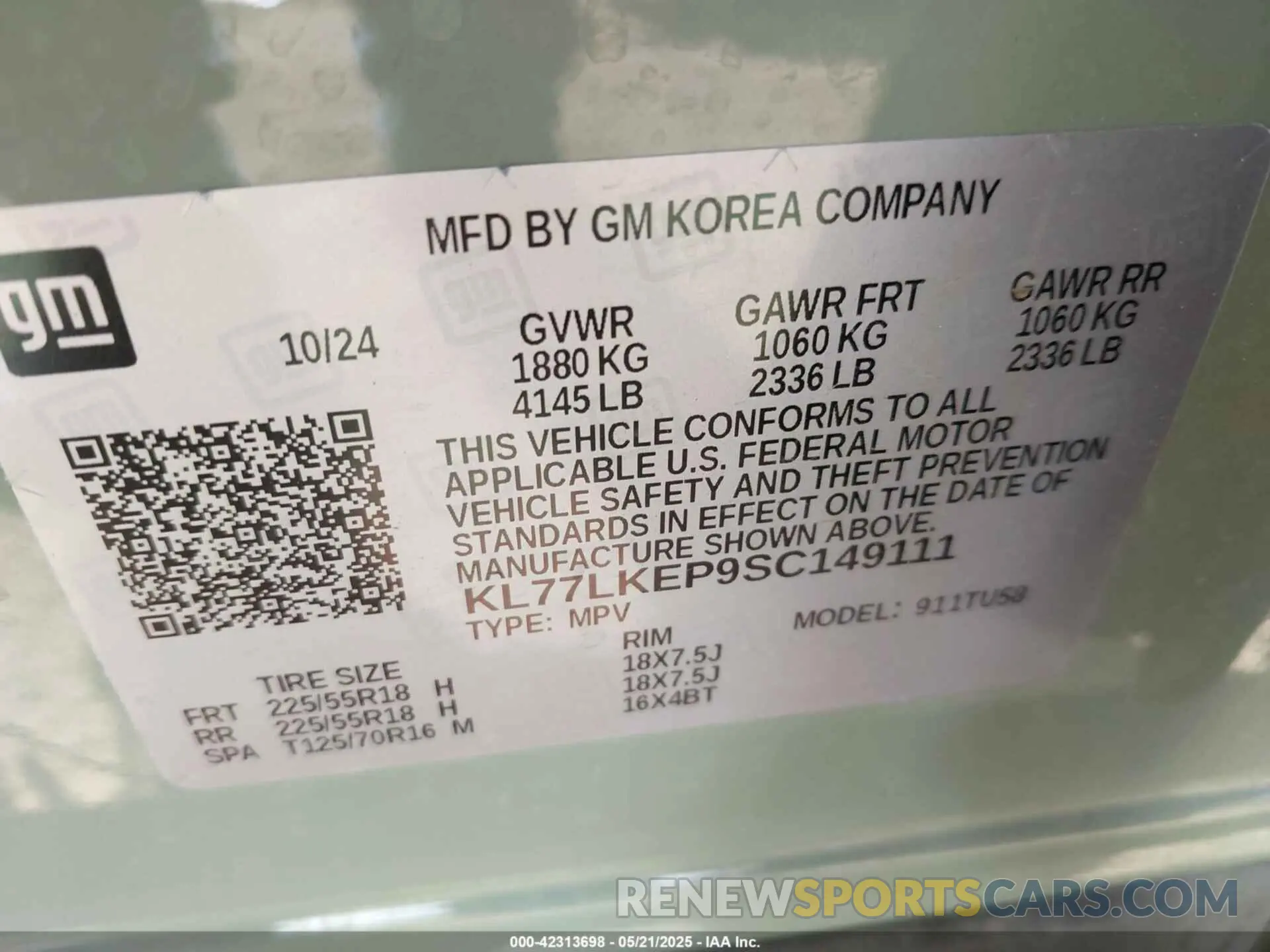 9 Photograph of a damaged car KL77LKEP9SC149111 CHEVROLET TRAX 2025
