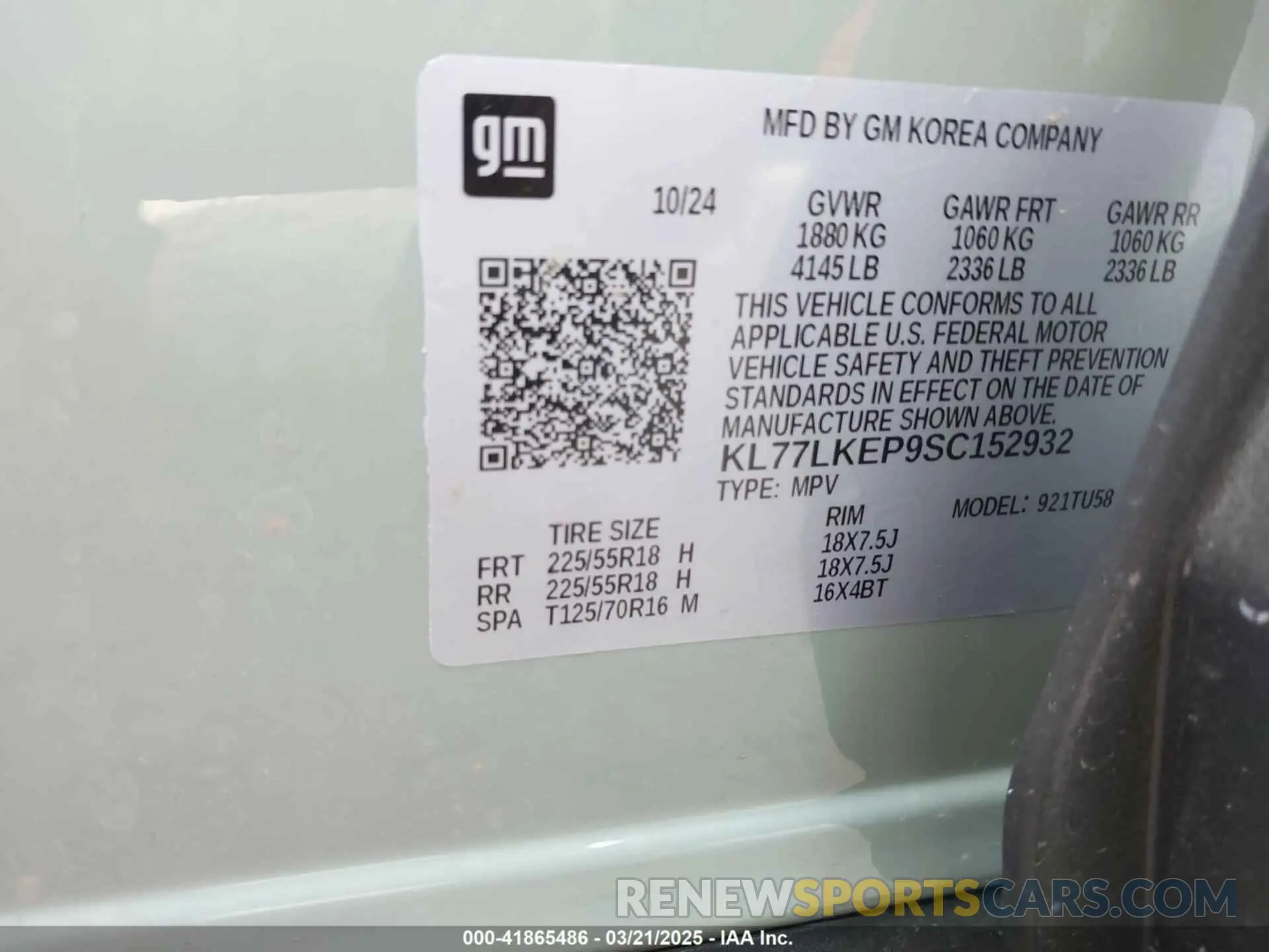 9 Photograph of a damaged car KL77LKEP9SC152932 CHEVROLET TRAX 2025