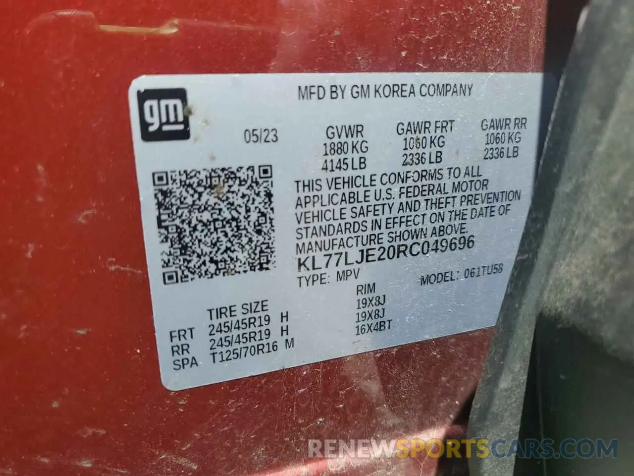13 Photograph of a damaged car KL77LJE20RC049696 CHEVROLET TRAX 2RS 2024