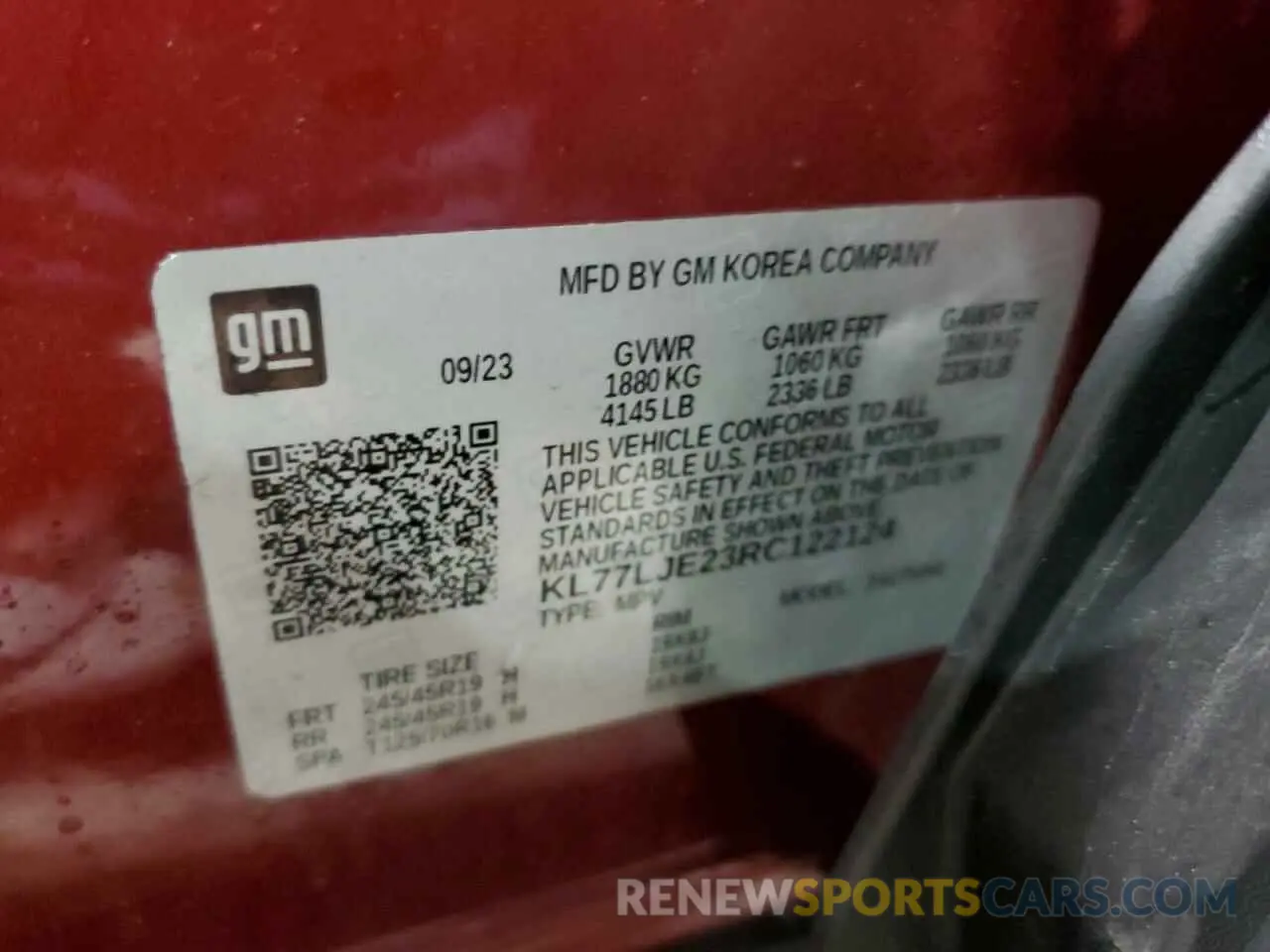 14 Photograph of a damaged car KL77LJE23RC122124 CHEVROLET TRAX 2RS 2024