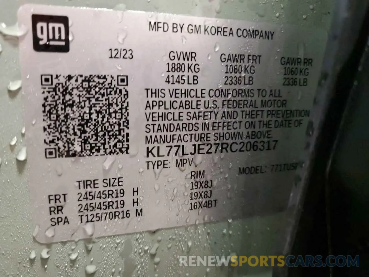 13 Photograph of a damaged car KL77LJE27RC206317 CHEVROLET TRAX 2RS 2024