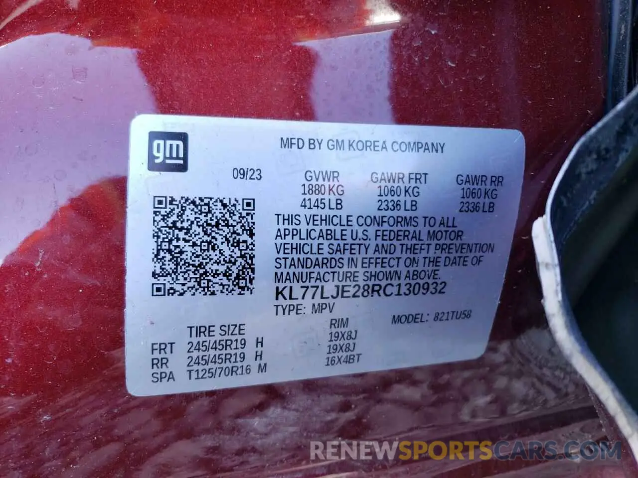 13 Photograph of a damaged car KL77LJE28RC130932 CHEVROLET TRAX 2RS 2024