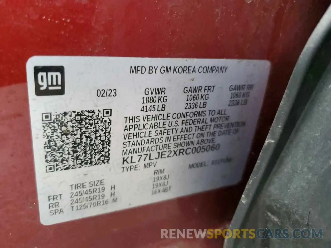 14 Photograph of a damaged car KL77LJE2XRC005060 CHEVROLET TRAX 2RS 2024
