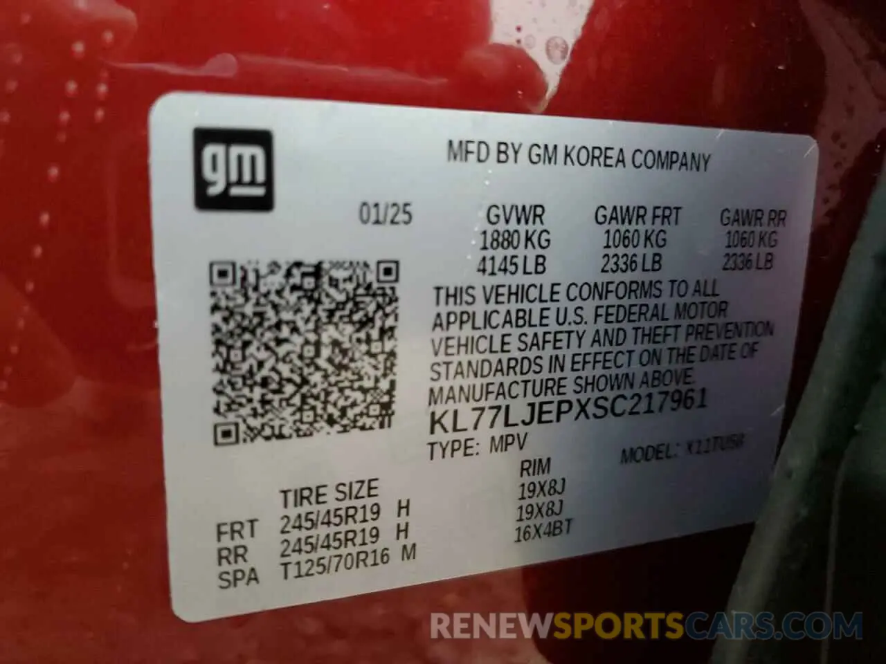 14 Photograph of a damaged car KL77LJEPXSC217961 CHEVROLET TRAX 2RS 2025