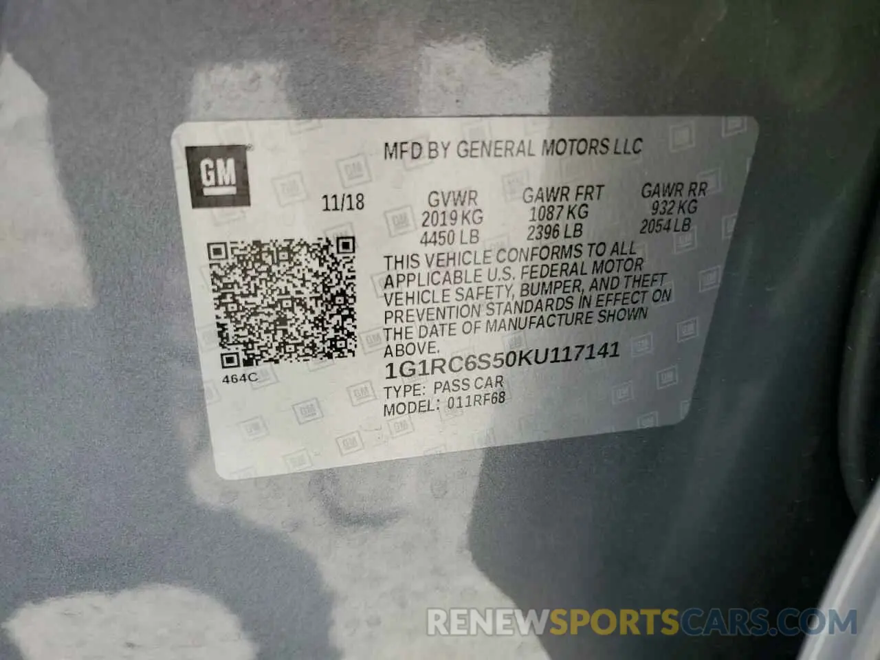12 Photograph of a damaged car 1G1RC6S50KU117141 CHEVROLET VOLT 2019