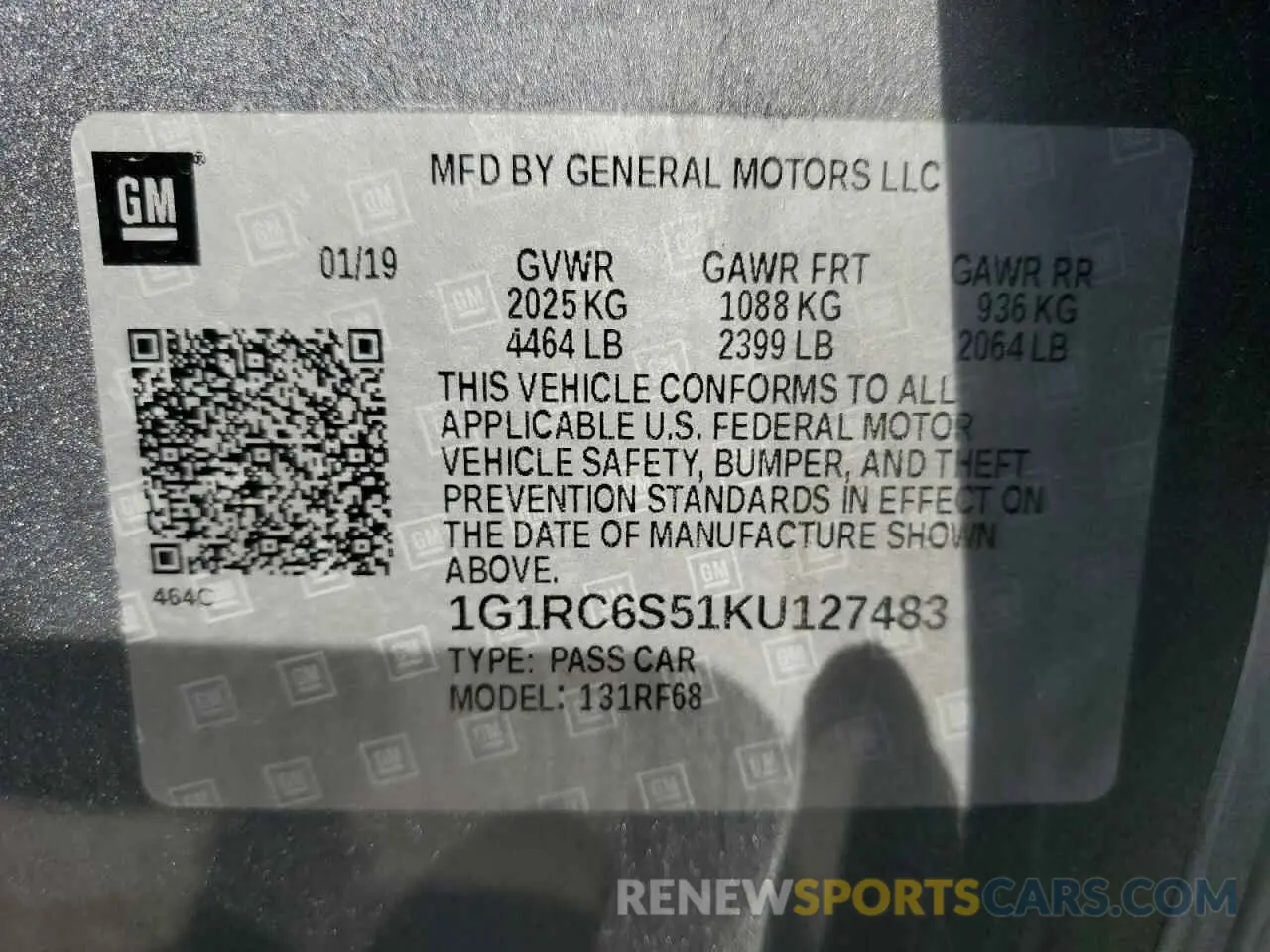 12 Photograph of a damaged car 1G1RC6S51KU127483 CHEVROLET VOLT 2019