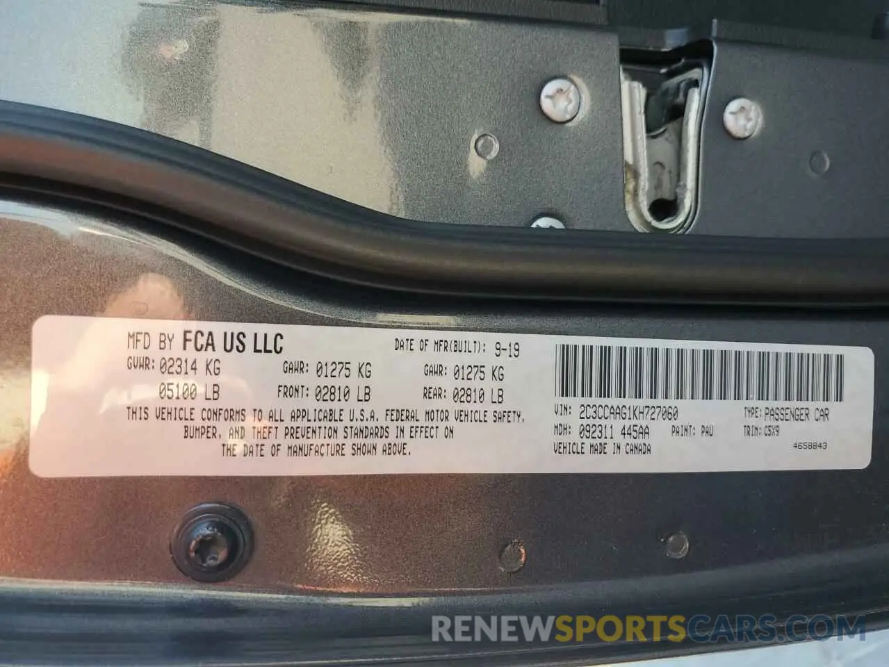 15 Photograph of a damaged car 2C3CCAAG1KH727060 CHRYSLER 300 2019