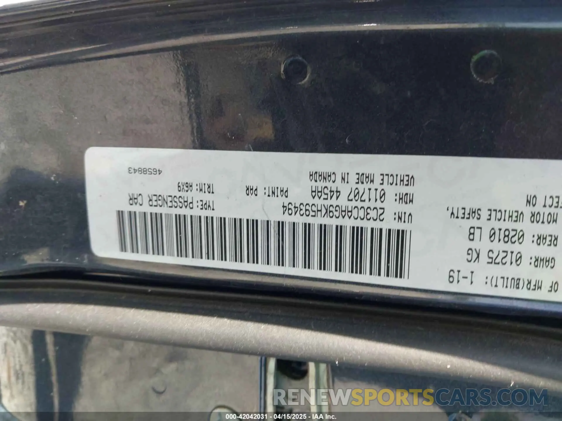 9 Photograph of a damaged car 2C3CCAAG9KH593494 CHRYSLER 300 2019