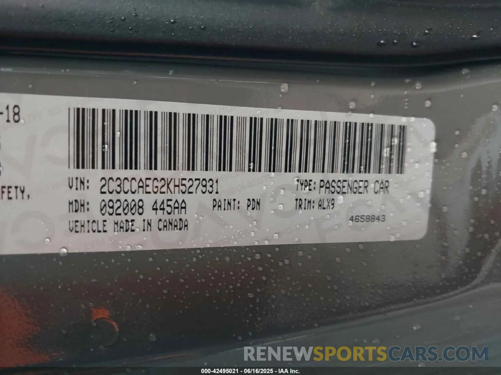 9 Photograph of a damaged car 2C3CCAEG2KH527931 CHRYSLER 300 2019