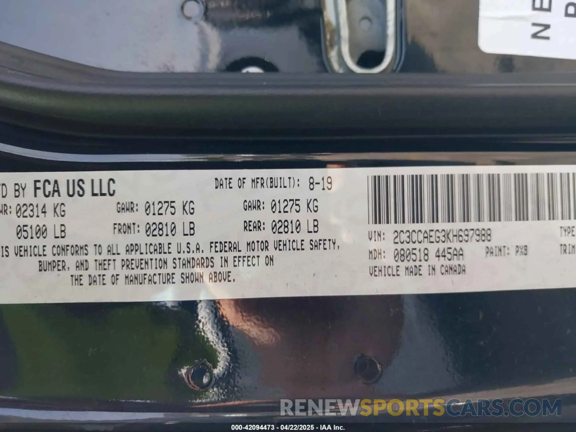9 Photograph of a damaged car 2C3CCAEG3KH697988 CHRYSLER 300 2019