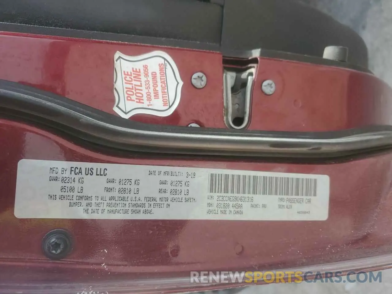 14 Photograph of a damaged car 2C3CCAEG9KH631316 CHRYSLER 300 2019
